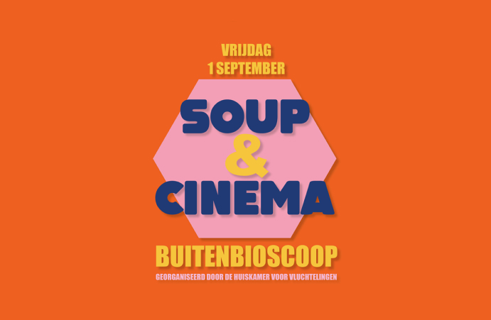 Poster met uitnodiging Soup & Cinema buitenbioscoop